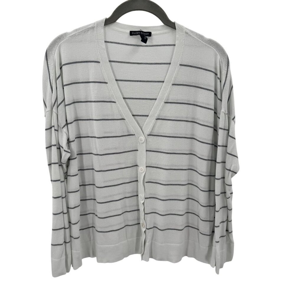 Eileen Fisher Black/White Stripe Lightweight Cardigan Womens Size Small